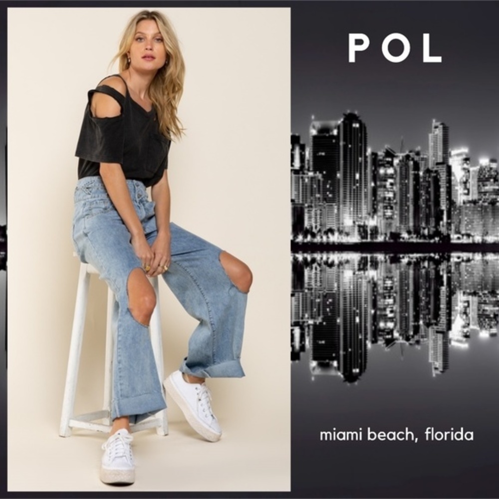 📌 POL "Don't Stop Loving" Sexy! Boyfriend Jeans Open Crisscross High Waistline